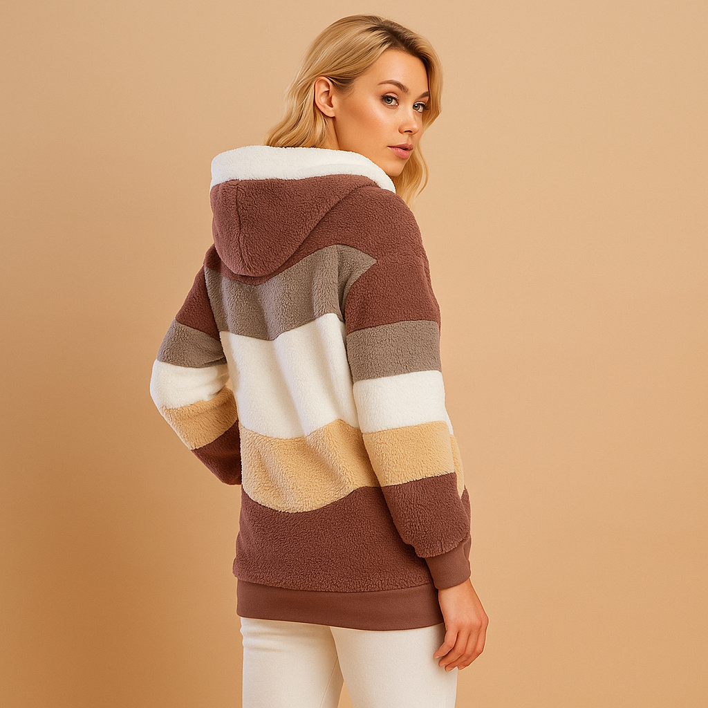 Soft and warm long winter jacket for women with plush fabric and stylish fit, ideal for autumn and winter wear.