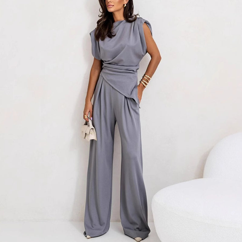Variant image for Chloë | Women's Two Piece Set with Asymmetrical Draped Top and High-Waisted Pants-16