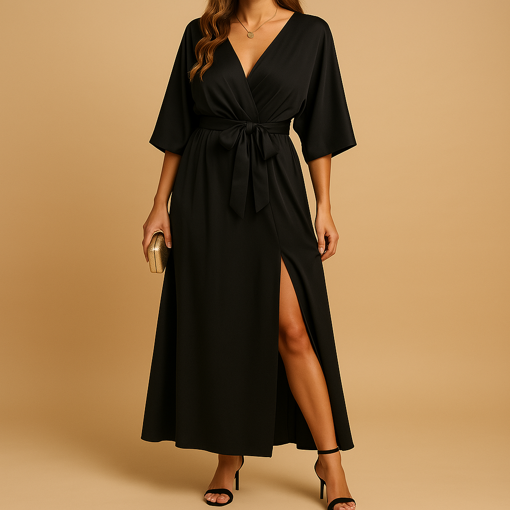 Smart-casual V-neck dress for women with elegant silhouette, perfect for daily wear, seasonal styling, or evening occasions.