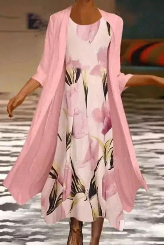 Chic Floral Double Layer Midi Dress for Women - Luxivelle