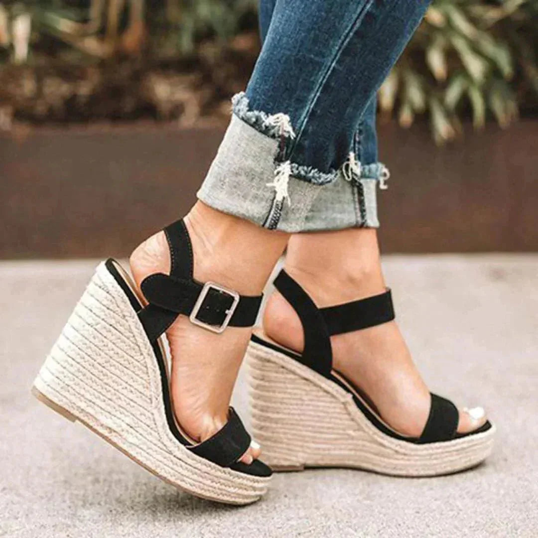 Women's Open - Toe Wedge Espadrilles with Ankle Strap - Lexians