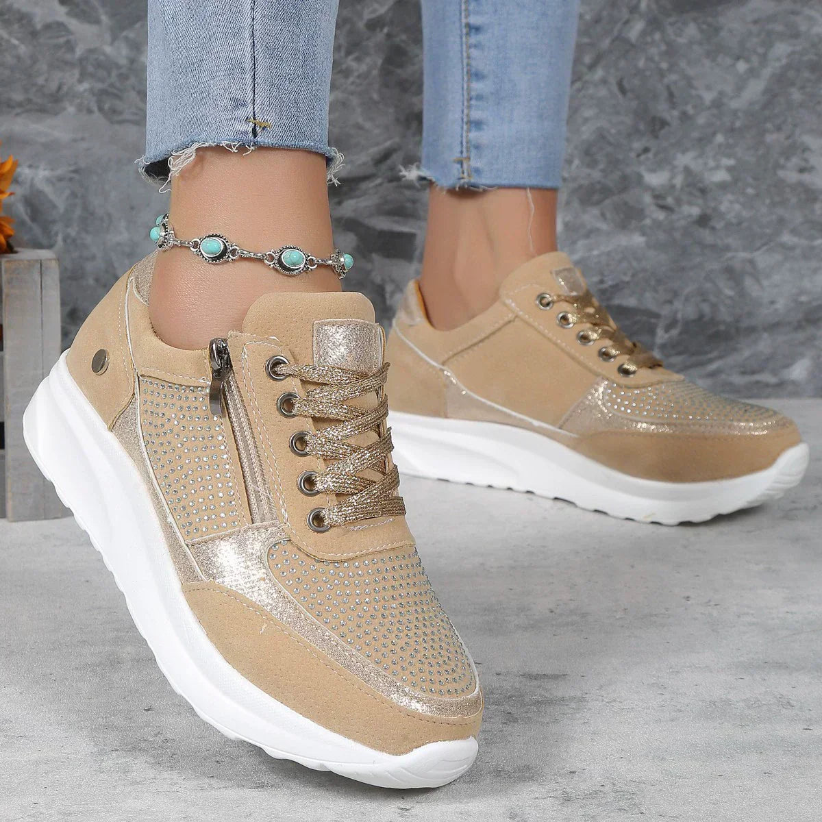"Women's orthopedic walking shoes with bunion support, featuring a wide toe box and breathable mesh design, stylish and comfy
