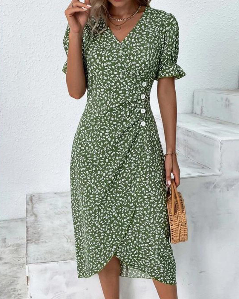 Women's Pretty Floral V Neck Dress - Luxivelle