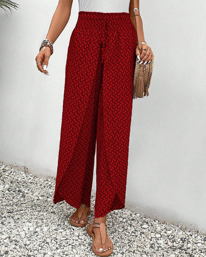 Womens Comfort Fit Printed Wide Leg Pants