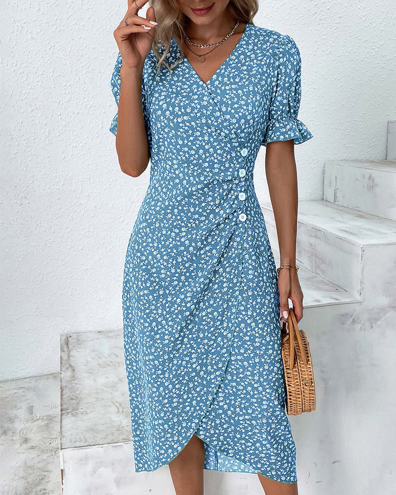Women's Pretty Floral V Neck Dress