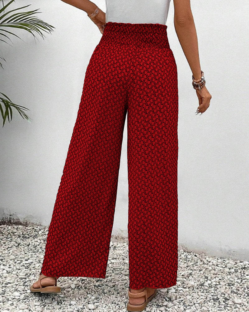 Womens Comfort Fit Printed Wide Leg Pants