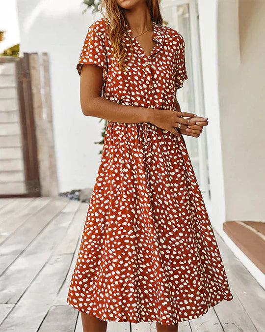 Clara | Long Sleeve Midi Dress for Women in Trendy Point Pattern 2