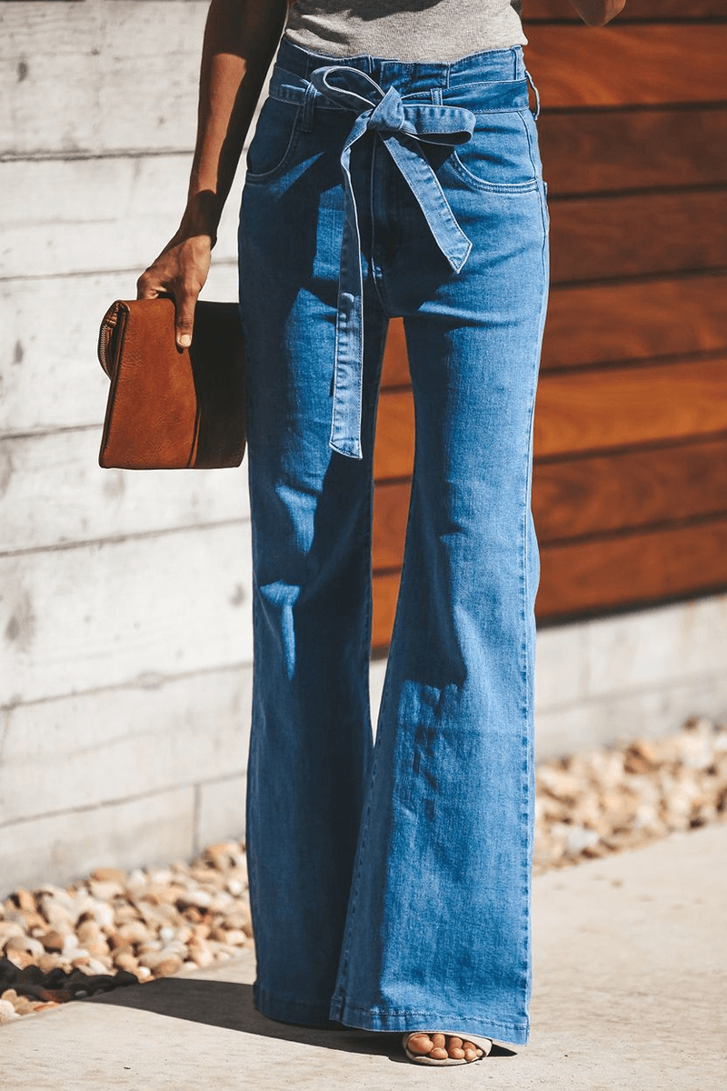 Ladies Wide Leg Pants with Waist Belt - Luxivelle