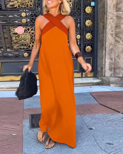 V-Neck Long Sleeve Maxi Dress