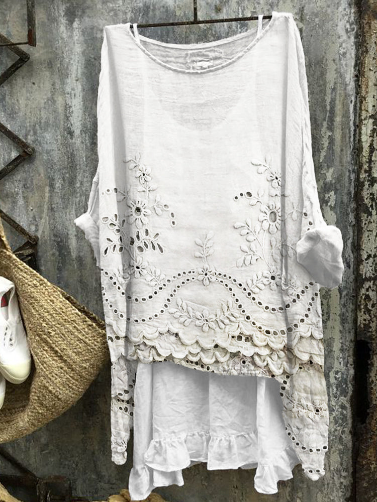 Rosmira | Printed Blouse for Women - Elegant Eyelet Summer Top 1