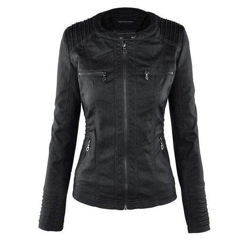 Ladies' Fitted Synthetic Leather Zipper Jacket