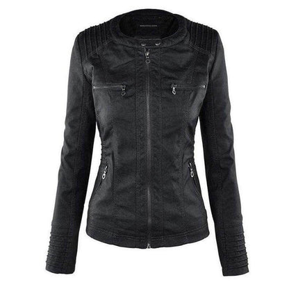 Ladies' Fitted Synthetic Leather Zipper Jacket