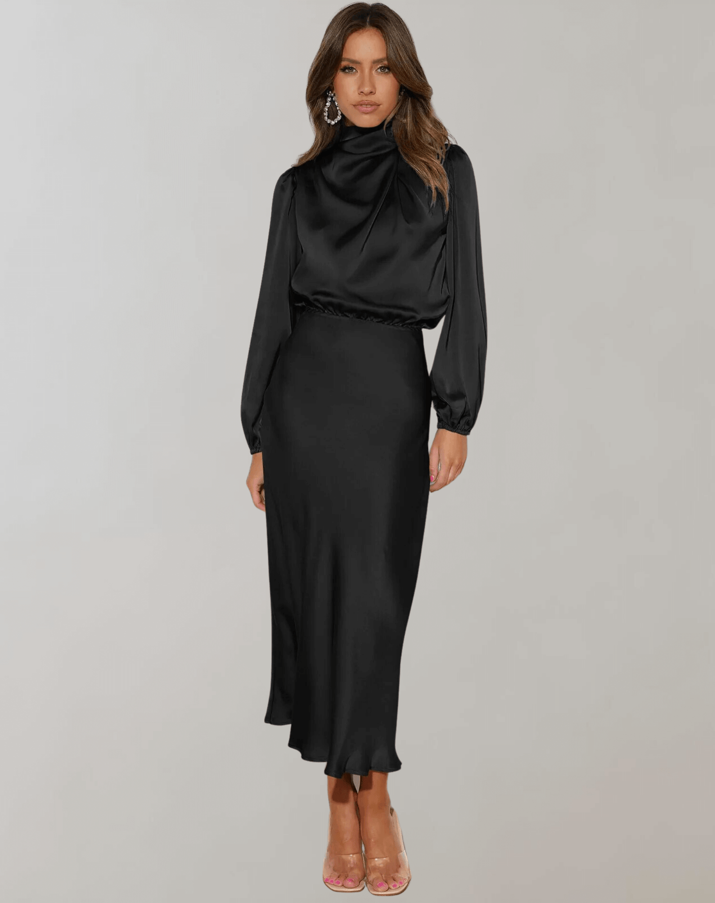 Ladies Elegant Silk High Neck Gown - Luxivelle
