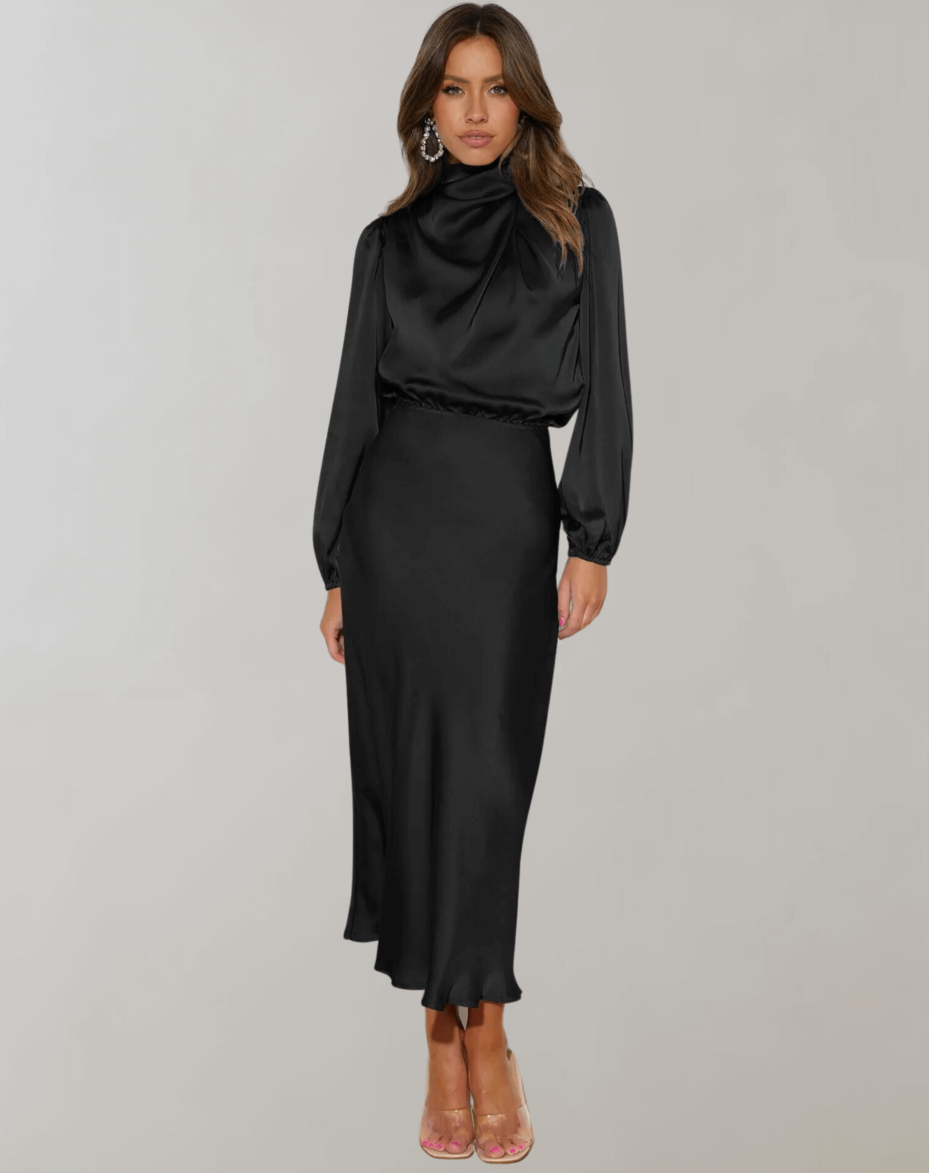 Ladies Elegant Silk High Neck Gown - Luxivelle