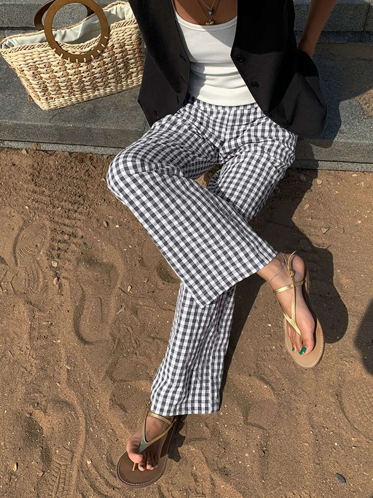 Classic Checked Loose Fit Pants