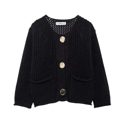 Ladies Breathable Pocket Cardigan Sweater