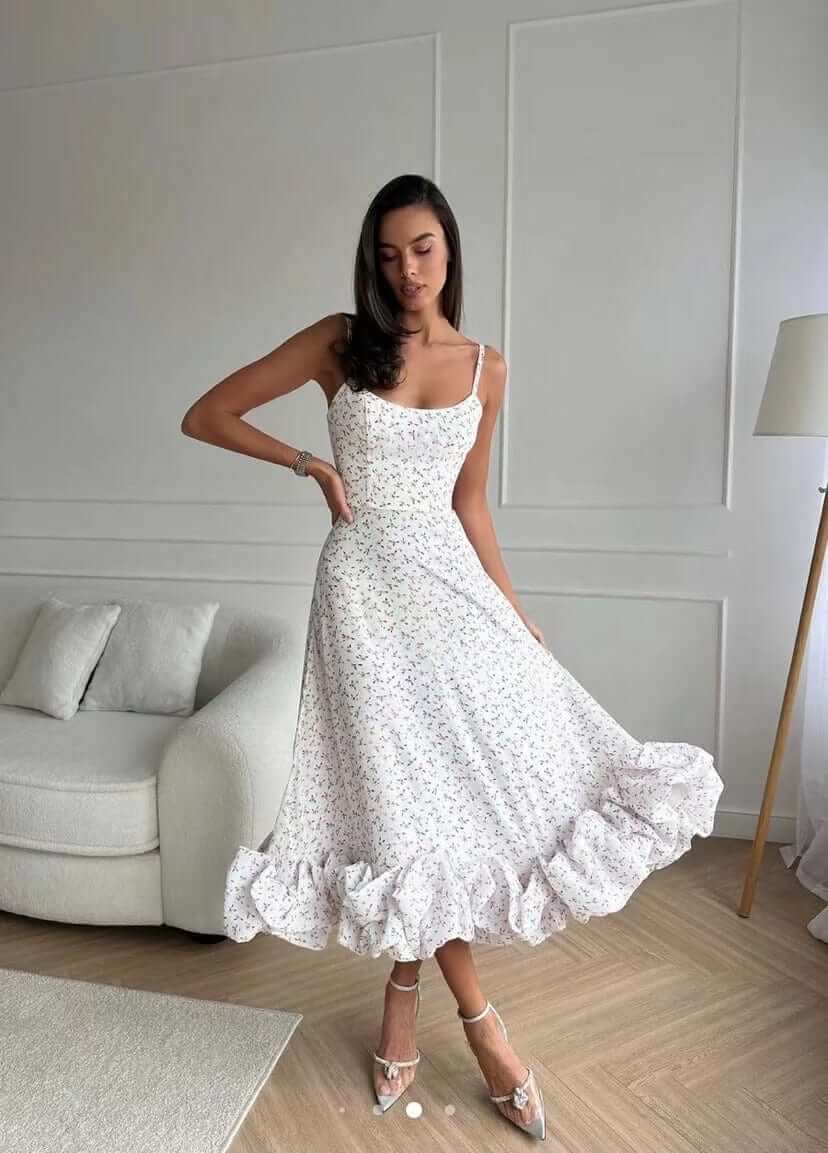 Beautiful Floral Print Mid Length Dress - Luxivelle