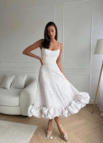 Beautiful Floral Print Mid Length Dress - Luxivelle
