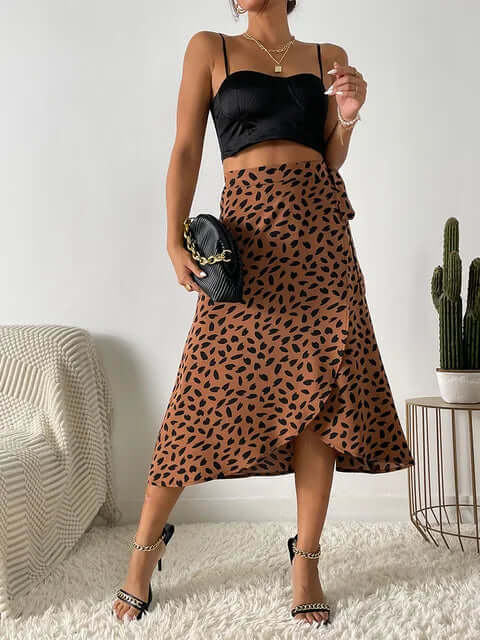 Floral Tie Waist Mid Length Skirt