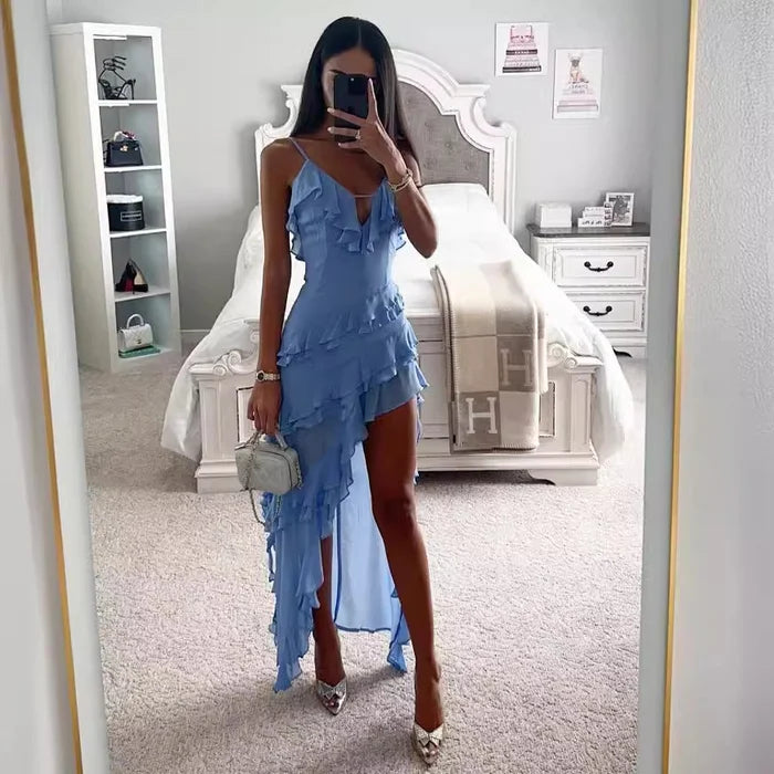 Women's Flowy Long Ruffled Split Maxi Dress - Luxivelle
