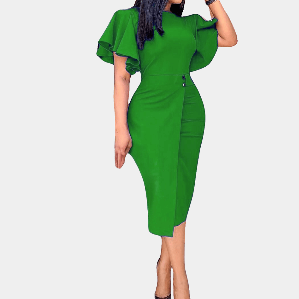 Slim Fit Ruffle Sleeve Midi Dress for Women