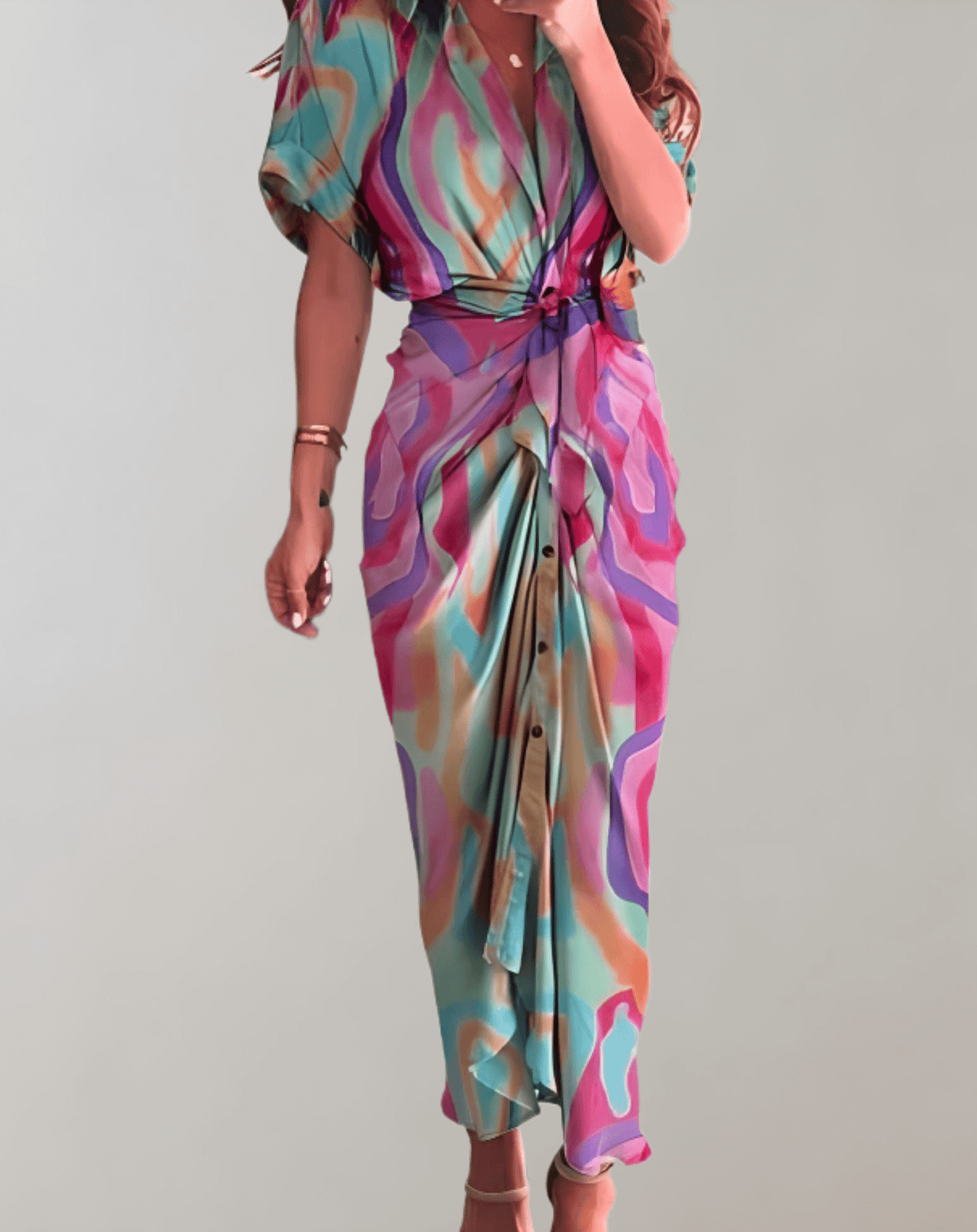 Bodycon Maxi Dress - Bell Sleeve - Luxivelle