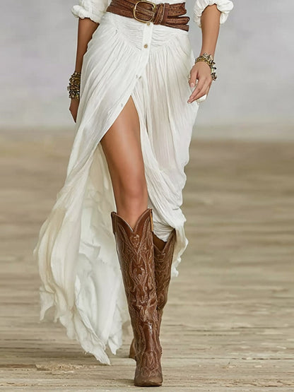 Elegant Pleated Maxi Dress with Waist Belt