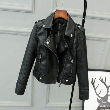 Fitted Ladies Synthetic Biker Jacket - Luxivelle