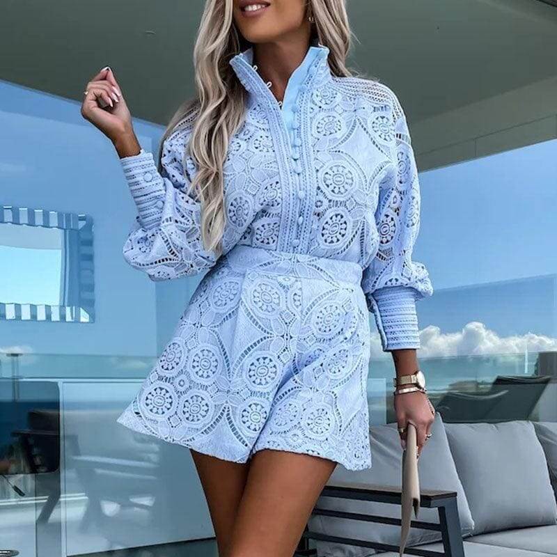 Comfy Lounge Wear Long Sleeve Shirt and Shorts Set - Luxivelle