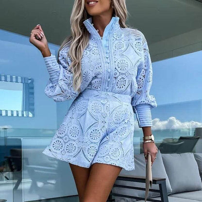 Comfy Lounge Wear Long Sleeve Shirt and Shorts Set - Luxivelle
