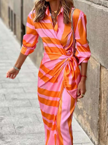 Chic V Neck Sundress with Collar - Luxivelle