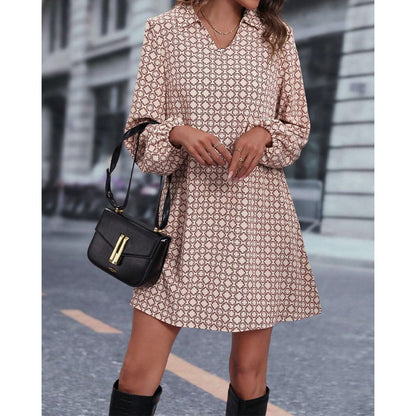 Relaxed Fit V Neck Long Sleeve Dress