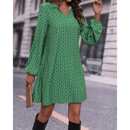 Relaxed Fit V Neck Long Sleeve Dress