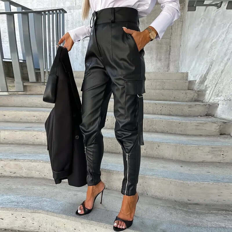 Comfortable Vegan Leather Wide Leg Pants - Luxivelle