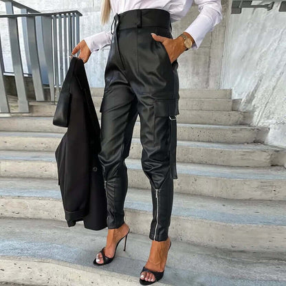 Comfortable Vegan Leather Wide Leg Pants - Luxivelle