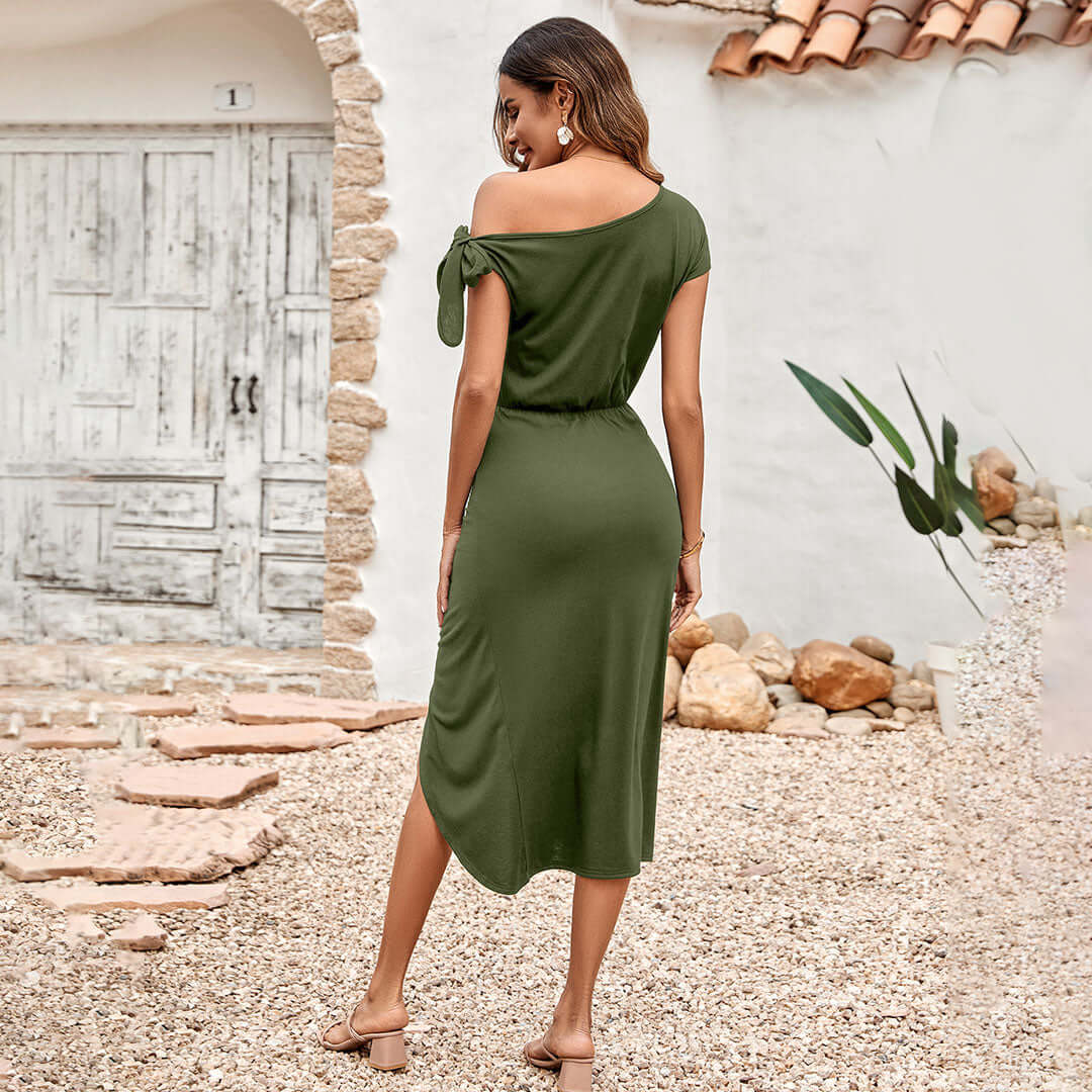 Ladies' Cold Shoulder Gathered Knee Length Dress
