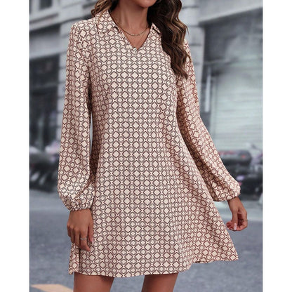 Relaxed Fit V Neck Long Sleeve Dress