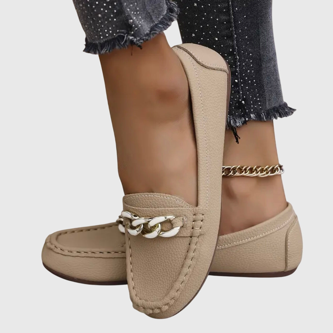 Ladies Comfortable Slip-On Loafers With Metal Detail - Luxivelle