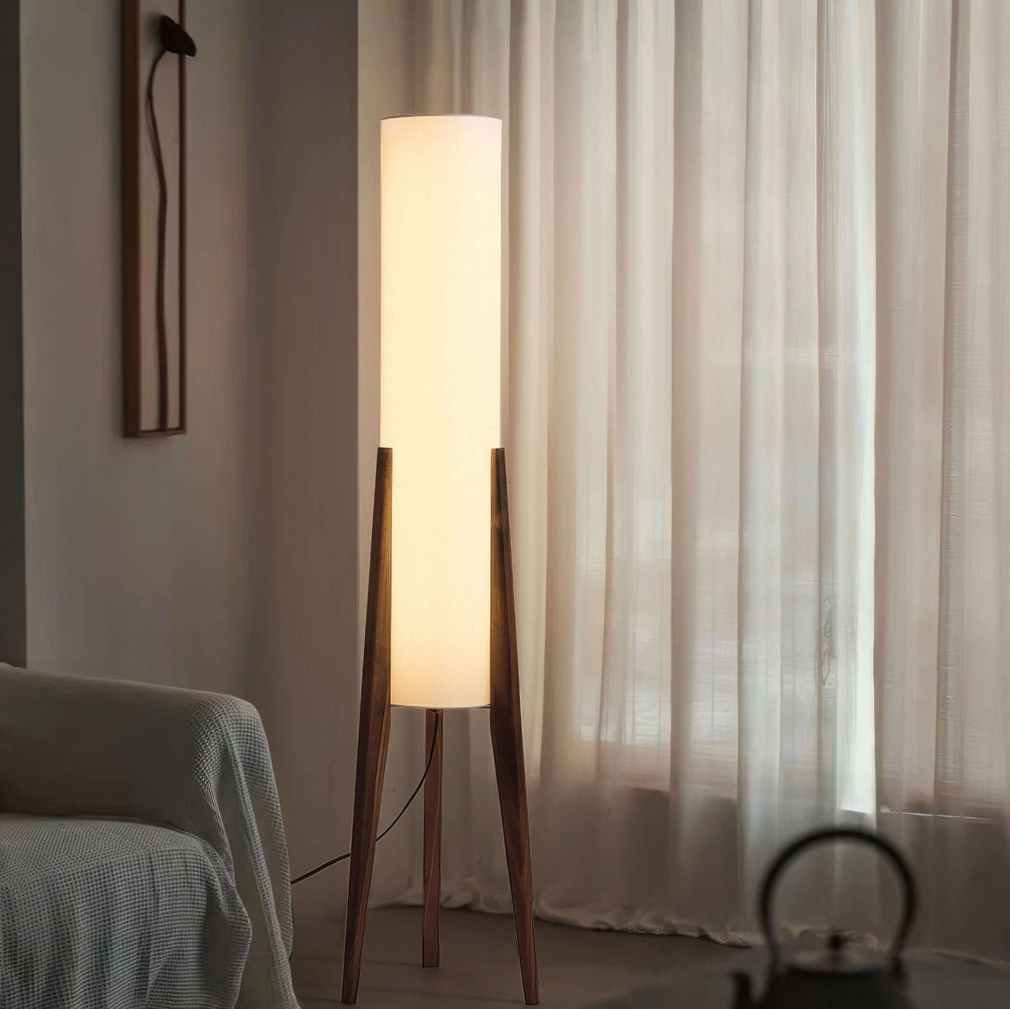 Natural Wooden Table Lamp with Linen Shade