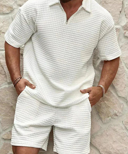 Men's Casual Summer Short Sleeve Cotton Suit Set