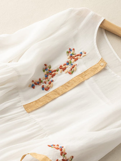 Casual Womens Linen Summer Embroidered Midi Dress