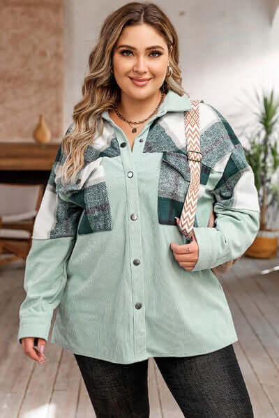 Large Plaid Flannel Shirt Jacket For Women