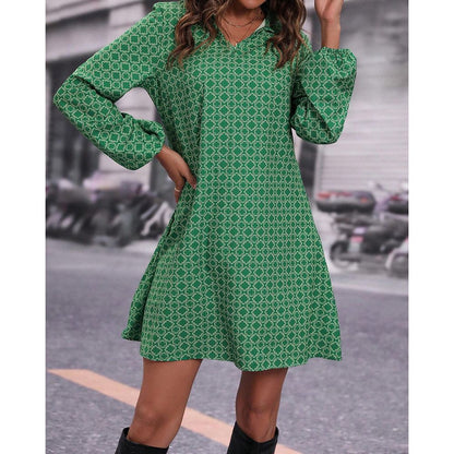 Relaxed Fit V Neck Long Sleeve Dress