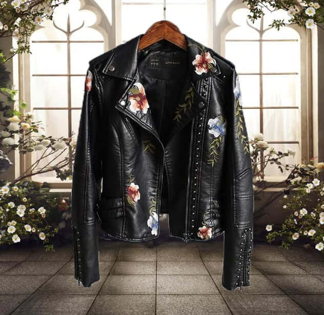Ladies Vintage Biker Leather Jacket - Luxivelle