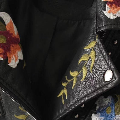 Ladies' Flower Pattern Faux Leather Coat