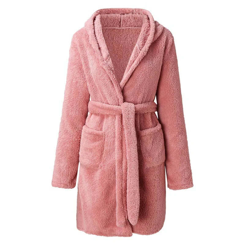 Plush Hooded Long Bathroom Robe for Women