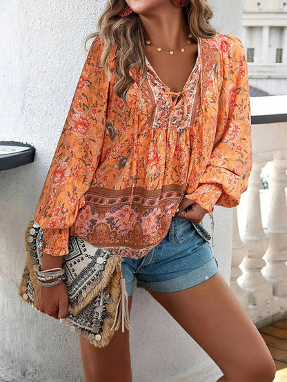 Pretty Floral Long Sleeve Women's Blouse Casual Top