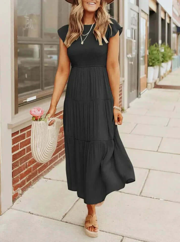 Floral Ruffle Hem Knee Length Women's Dress