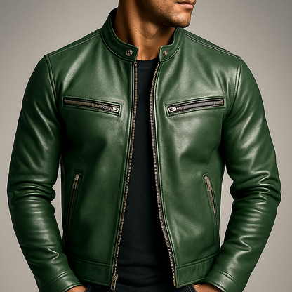 Men's Fitted Zip Up Leather Jacket