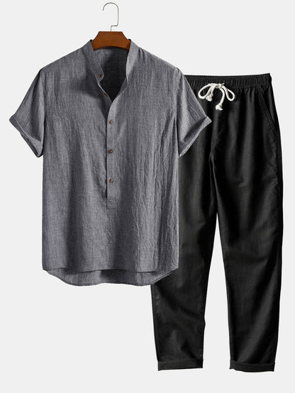 Casual Loose Fit Short Sleeve Shirt and Pants Set